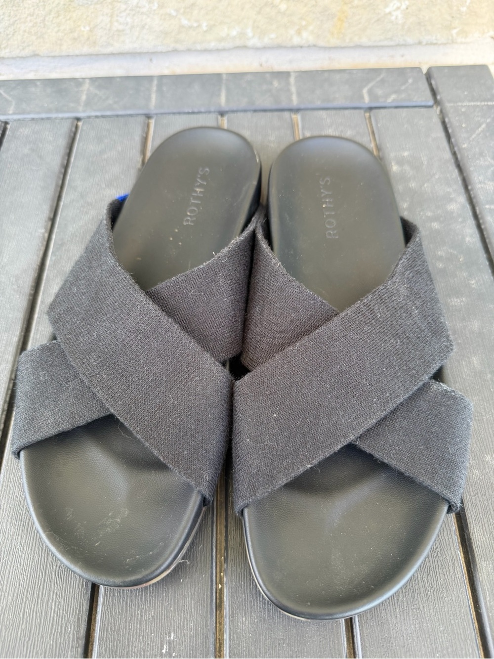 Rothy's The Weekend Slide Black Crisscross Slide Sandals 9.5